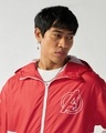 Shop Men's White & Red Graphic Printed Oversized Windcheater Jacket