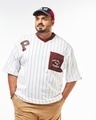 Shop Men's White & Maroon Peanuts Striped Oversized Plus Size T-shirt-Front