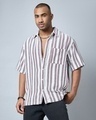 Shop Men's White & Pink Striped Oversized Shirt-Front