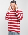 Shop Men's White & Red Striped Oversized T-shirt-Front