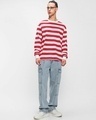 Shop Men's White & Red Striped Oversized T-shirt