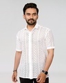 Shop Men's White Relaxed Fit Crochet Shirt-Front