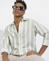 Shop Men's White & Sage Green Striped Shirt-Front