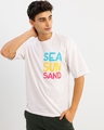 Shop Men's White Sea Sun Sand Typography Oversized T-shirt-Full