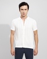 Shop Men's White Self Design Slim Fit Polo Shirt-Front