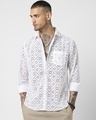 Shop Men's White Slim Fit Crochet Shirt-Front