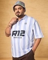 Shop Men's White & Blue R12 Race Club Striped Plus Size Polo T-shirt-Front