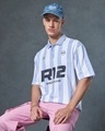Shop Men's White & Blue R12 Race Club Striped Polo T-shirt-Front