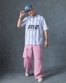 Shop Men's White & Blue R12 Race Club Striped Polo T-shirt-Full
