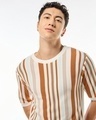 Shop Men's Off White & Brown Striped Flatknit T-shirt-Front