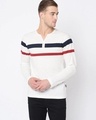 Shop Men's White Striped Slim Fit T-shirt-Front