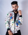 Shop Men's White Super Mario All Over Printed Relaxed Fit Velvet Jacket-Front