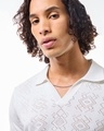 Shop Men's White Textured Flatknit Polo T-shirt-Front