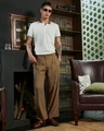 Shop Men's Cream White Textured Polo T-shirt-Full