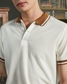 Shop Men's Cream White Textured Polo T-shirt