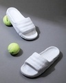 Shop Men's White Textured Sliders-Front