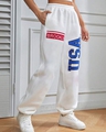 Shop Women's White USA Typography Joggers-Design