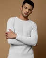 Shop Men's White Waffle Self Designed Slim Fit Sweater-Design