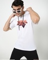 Shop Men's White Wander Geometry Graphic Printed Oversized Hoodie T-shirt-Front