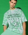 Shop Men's White & Green Wild Nights Graphic Printed Oversized T-shirt-Front