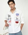 Shop Men's White Woof Graphic Printed Oversized Shirt-Front