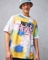 Shop Men's White & Yellow New World Tie & Dye Super Loose Fit T-shirt-Front