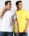 Shop Pack of 2 Men's White & Yellow Plus Size T-shirt-Front