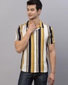 Shop Men's White & Yellow Striped Slim Fit Shirt-Front
