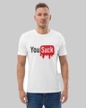 Shop Men's White You Suck Typography T-shirt-Front