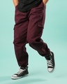 Shop Men's Wine Loose Comfort Fit Cargo Harem Pants-Front