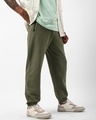 Shop Men's Winter Moss Green Oversized Joggers-Front