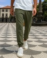 Shop Men's Winter Moss Green Oversized Warm Joggers-Front