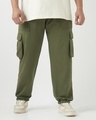 Shop Men's Winter Moss Green Oversized Plus Size Cargo Joggers-Front