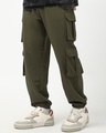 Shop Men's Winter Moss Green Super Loose Fit Cargo Joggers-Front