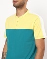 Shop Men's Yellow and Blue Color Block Henley T-shirt