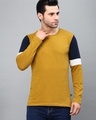 Shop Men's Yellow and Blue Color Block Slim Fit T-shirt-Front