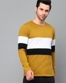 Shop Men's Yellow and White Color Block Slim Fit T-shirt-Front