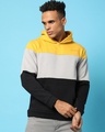 Shop Men's Yellow & Black Color Block Hooded Sweatshirt-Front