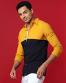 Shop Men's Yellow & Blue Color Block Cotton Shirt-Full