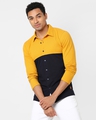 Shop Men's Yellow & Blue Color Block Cotton Shirt-Front
