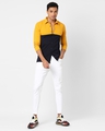 Shop Men's Yellow & Blue Color Block Cotton Shirt