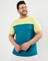 Shop Men's Yellow & Blue Color Block Plus Size Henley T-shirt-Front