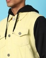 Shop Men's Yellow Color Block Denim Hoodie Jacket