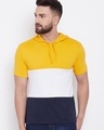 Shop Men's Yellow Color Block Hoodie T-shirt-Front