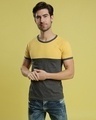 Shop Men's Yellow & Grey Color Block Regular Fit T-shirt-Front