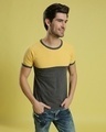Shop Men's Yellow & Grey Color Block Regular Fit T-shirt-Full