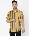 Shop Men's Yellow & Grey Striped Shirt-Front