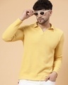 Shop Men's Yellow Waffle Knitted Polo T-Shirt-Front