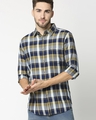 Shop Men's Yellow Slim Fit Casual Indigo Shirt-Front