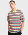 Shop Men's Yellow Striped Oversized T-shirt-Front